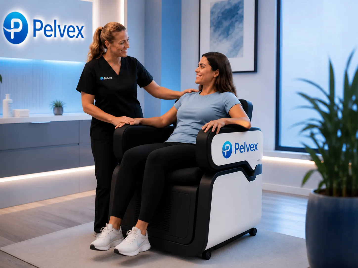 Pelvex chair in a clinic lobby